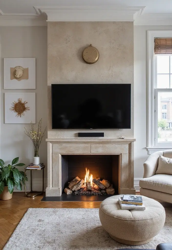 27+ Fireplace TV Wall Inspirations That Look Luxurious - 11. Artistic Displays