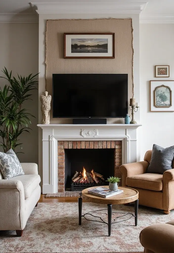 27+ Fireplace TV Wall Inspirations That Look Luxurious - 14. Eclectic Mix