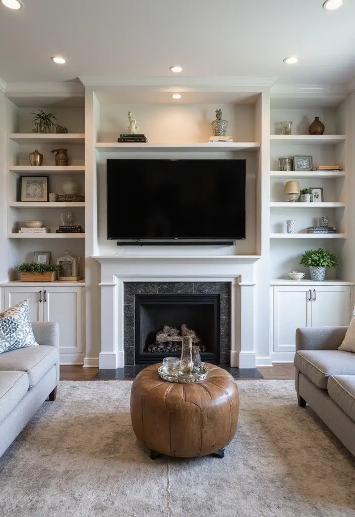 27+ Fireplace TV Wall Inspirations That Look Luxurious - 15. Built-In Storage Solutions