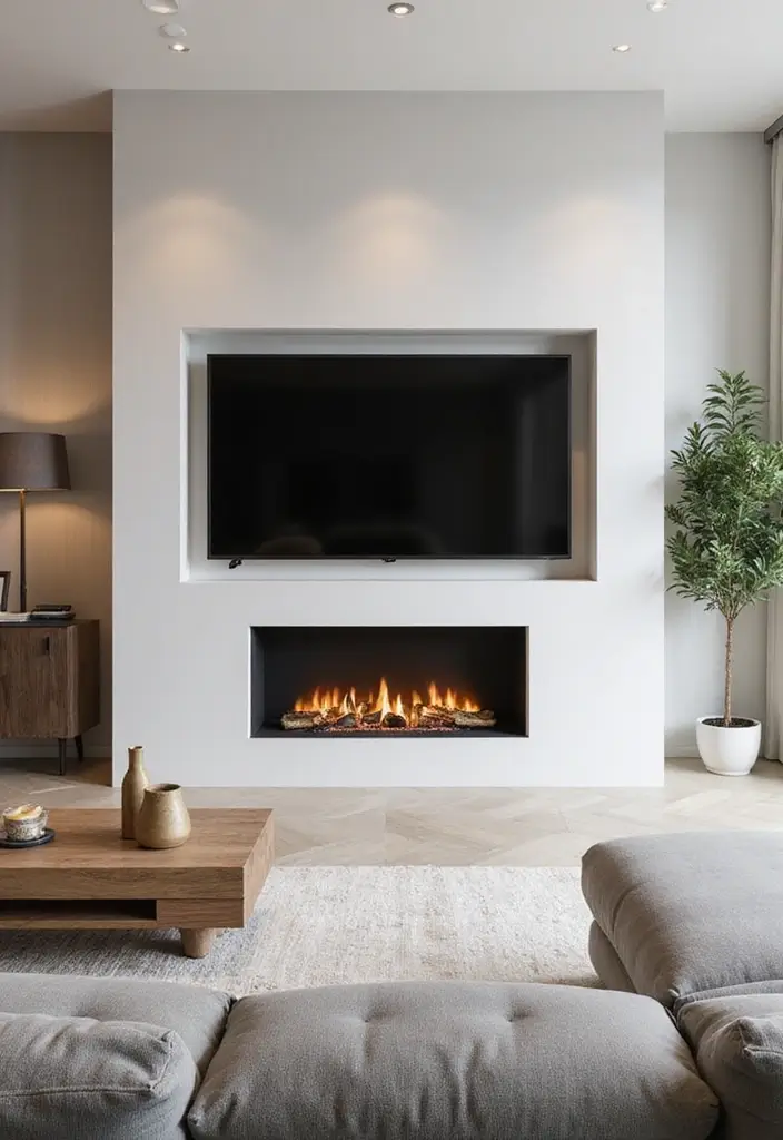27+ Fireplace TV Wall Inspirations That Look Luxurious - 17. Contemporary Minimalism