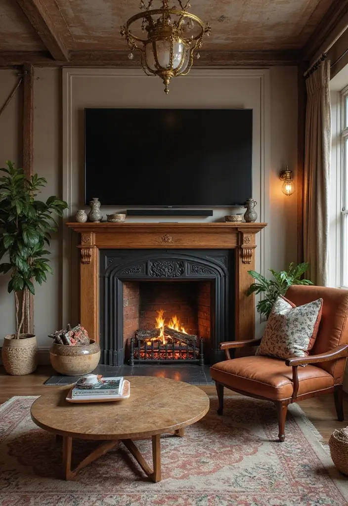 27+ Fireplace TV Wall Inspirations That Look Luxurious - 22. Vintage Inspiration