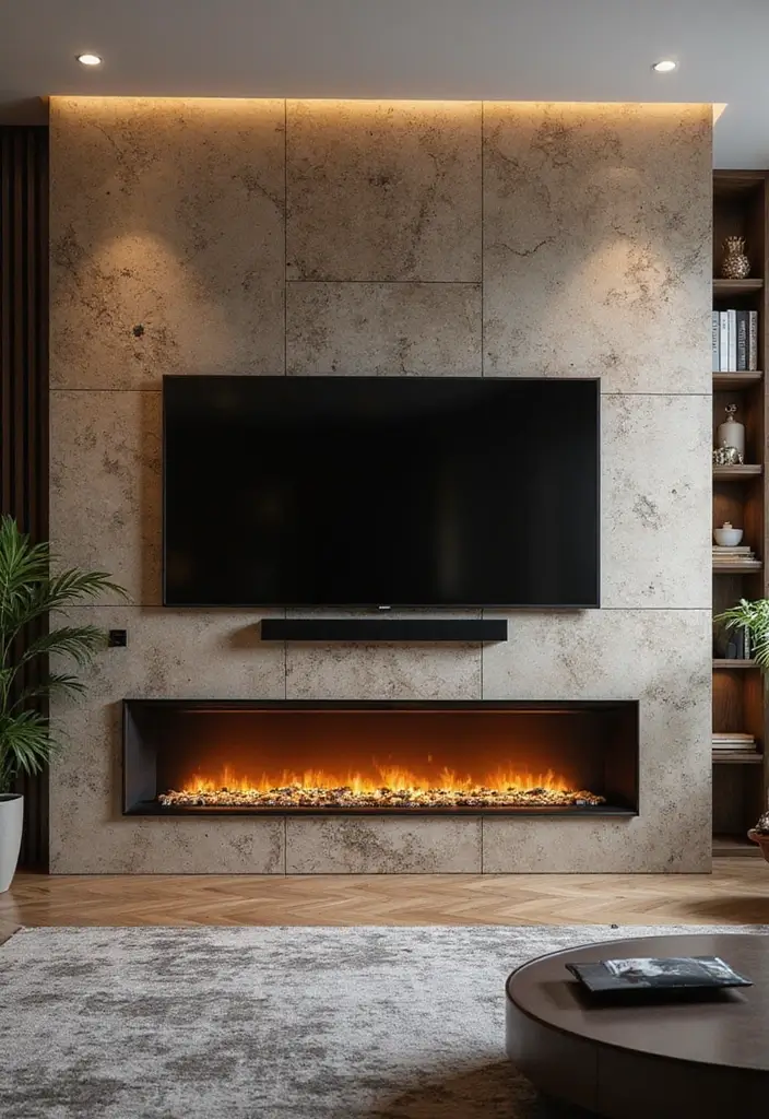 27+ Fireplace TV Wall Inspirations That Look Luxurious - 24. Layered Textures