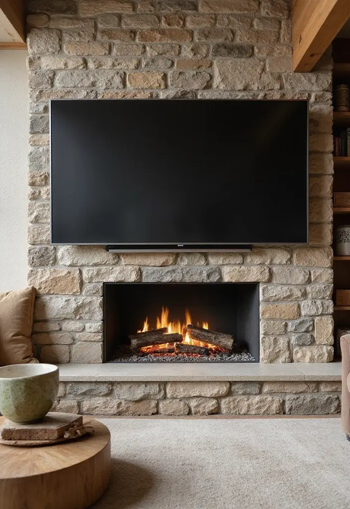 27+ Fireplace TV Wall Inspirations That Look Luxurious - 25. Outdoor-Inspired Elements