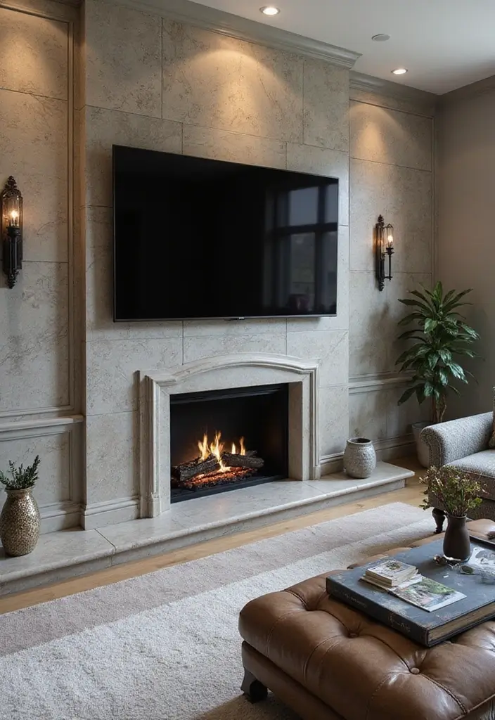27+ Fireplace TV Wall Inspirations That Look Luxurious - 7. Textured Wall Panels