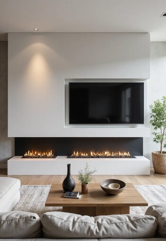 27+ Fireplace TV Wall Inspirations That Look Luxurious - 8. Modern Minimalist Design