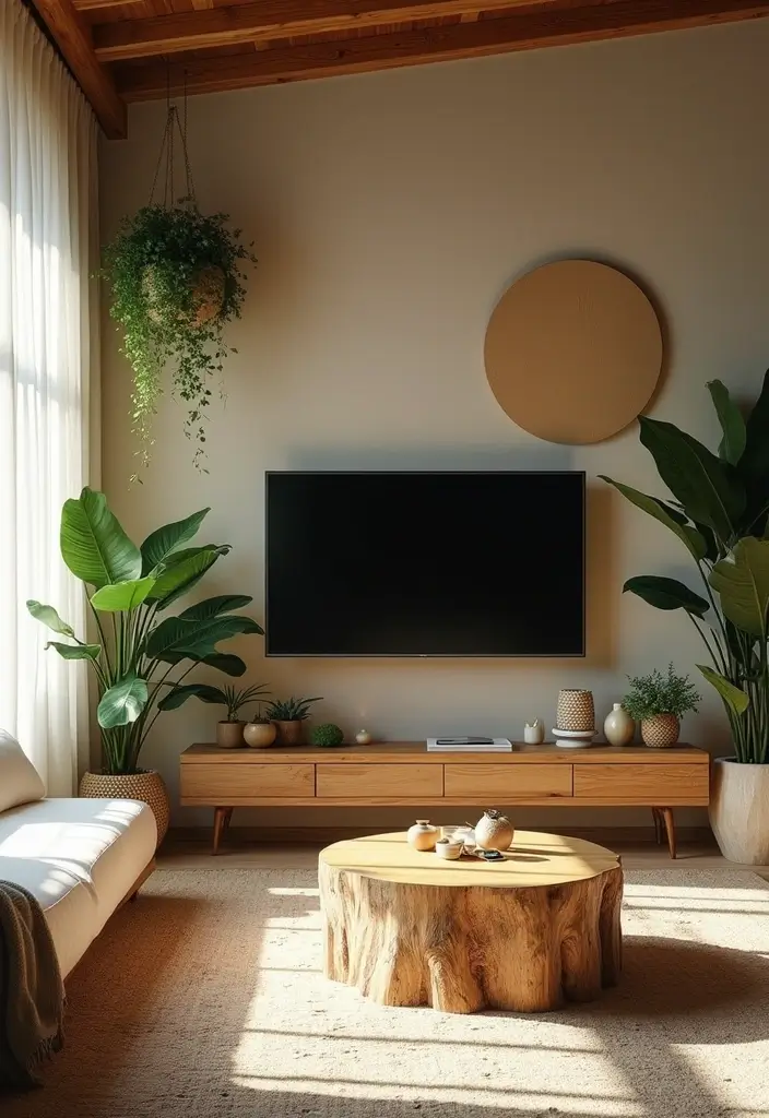 27+ Television Wall Ideas That Instantly Upgrade Your Living Room - 11. Natural Elements