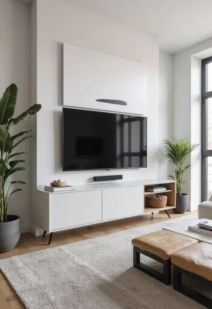27+ Television Wall Ideas That Instantly Upgrade Your Living Room - 12. Minimalistic Artwork