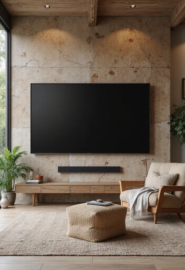 27+ Television Wall Ideas That Instantly Upgrade Your Living Room - 13. Textured Wall Materials
