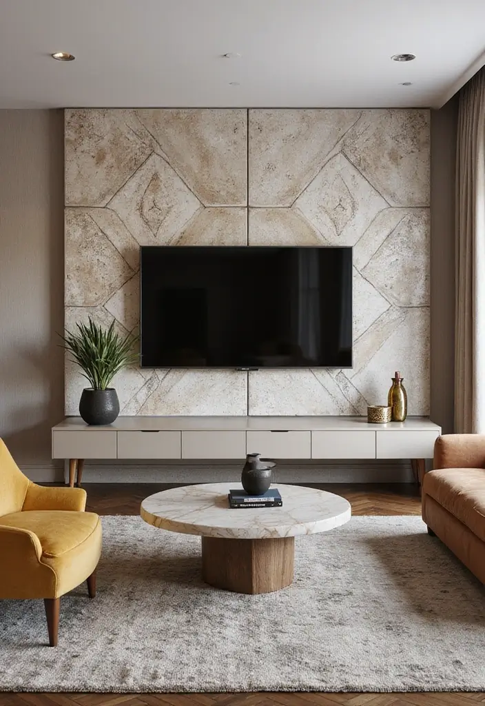 27+ Television Wall Ideas That Instantly Upgrade Your Living Room - 17. Geometric Patterns