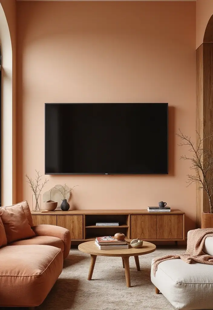27+ Television Wall Ideas That Instantly Upgrade Your Living Room - 18. Warm Color Palettes