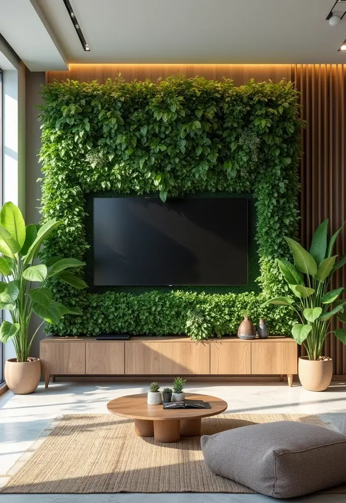 27+ Television Wall Ideas That Instantly Upgrade Your Living Room - 19. Vertical Gardens