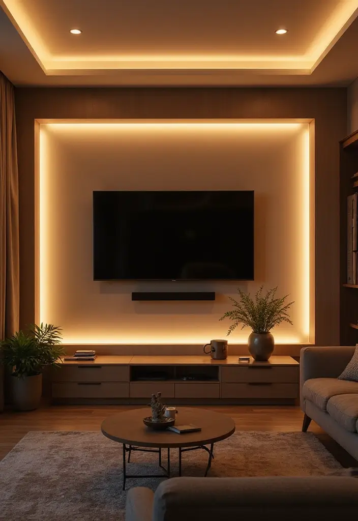 27+ Television Wall Ideas That Instantly Upgrade Your Living Room - 22. Layered Lighting