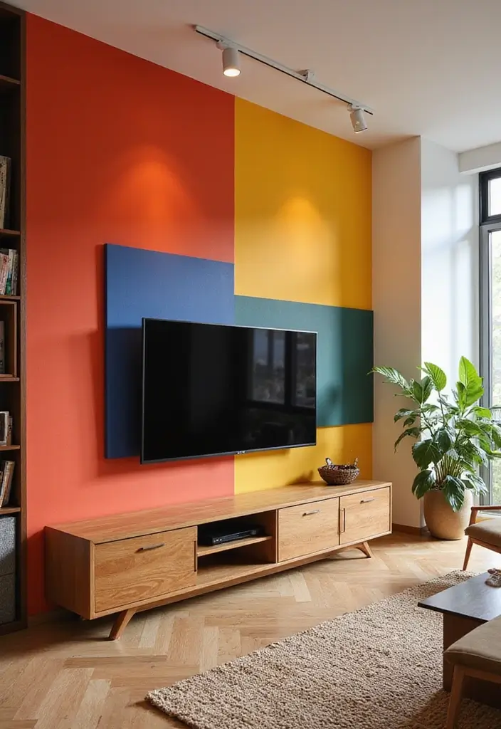 27+ Television Wall Ideas That Instantly Upgrade Your Living Room - 27. Pop of Color