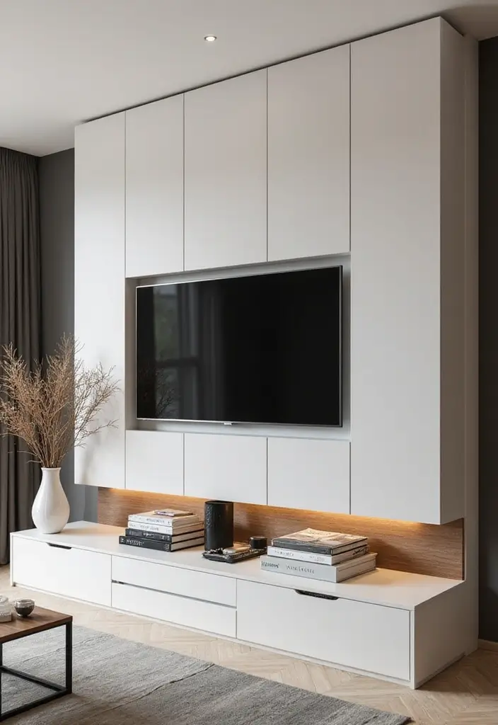 27+ Television Wall Ideas That Instantly Upgrade Your Living Room - 3. Minimalist Built-in Units