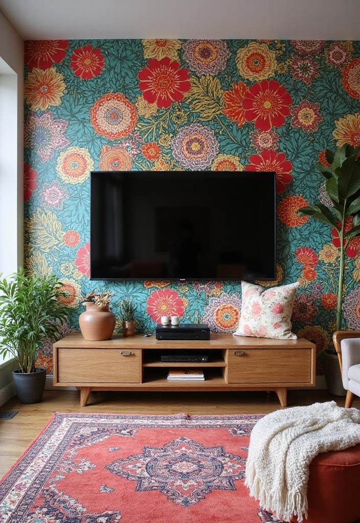 27+ Television Wall Ideas That Instantly Upgrade Your Living Room - 6. Statement Wallpaper