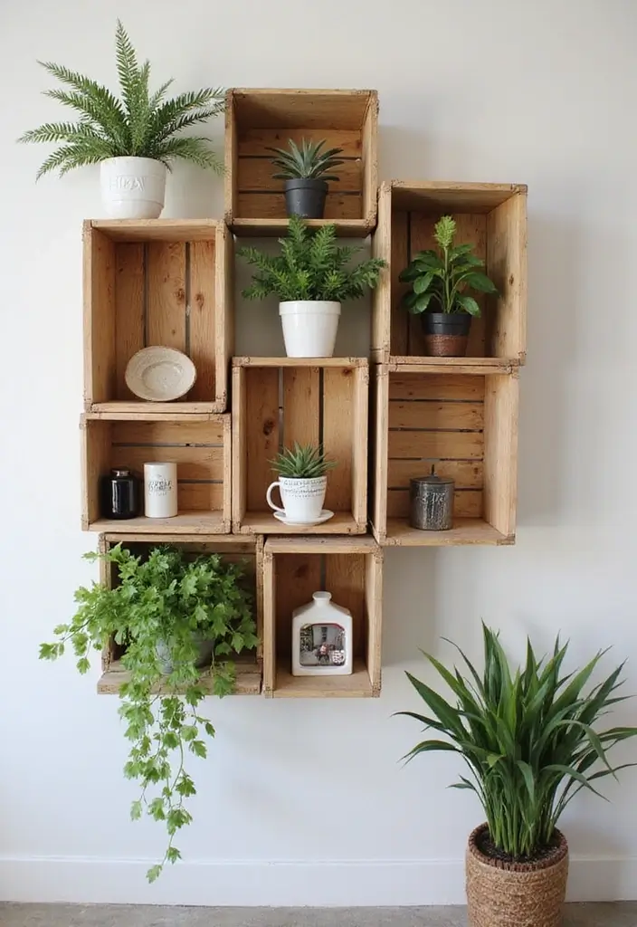 27+ Unique Wall Decor Ideas That Feel One-of-a-Kind - 14. Repurposed Wooden Crates