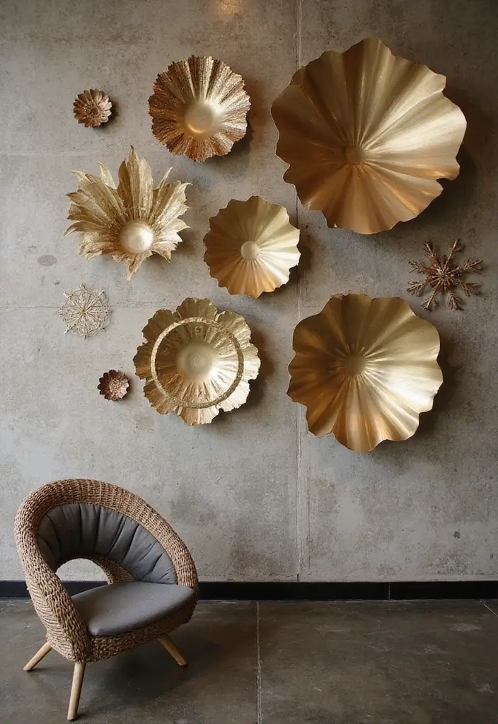 27+ Unique Wall Decor Ideas That Feel One-of-a-Kind - 16. Metallic Accents