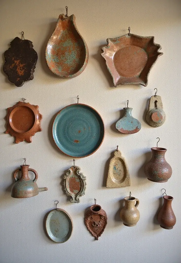 27+ Unique Wall Decor Ideas That Feel One-of-a-Kind - 7. Handcrafted Pottery Displays