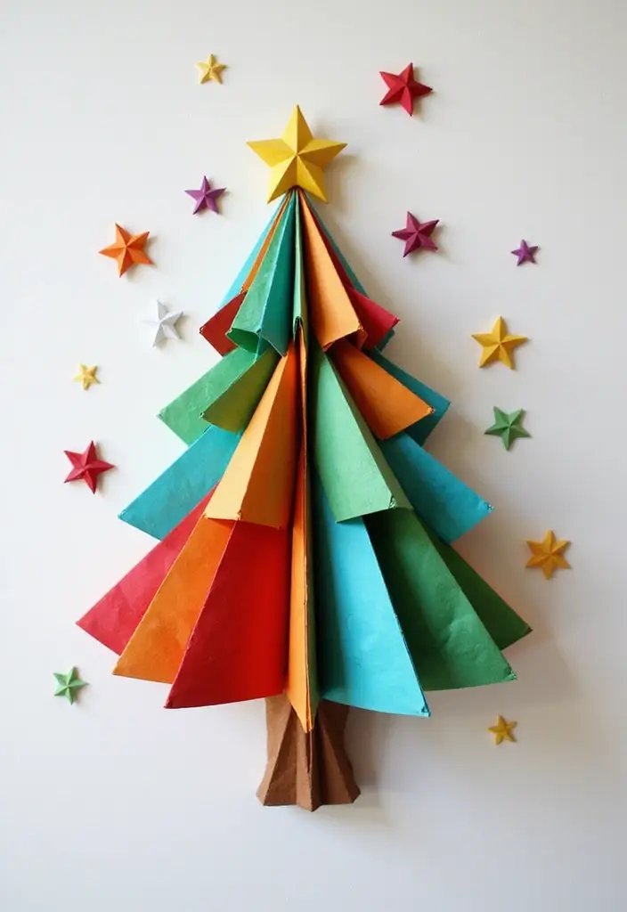 27+ Wall Christmas Tree Ideas for Festive Homes - 10. Origami Christmas Tree