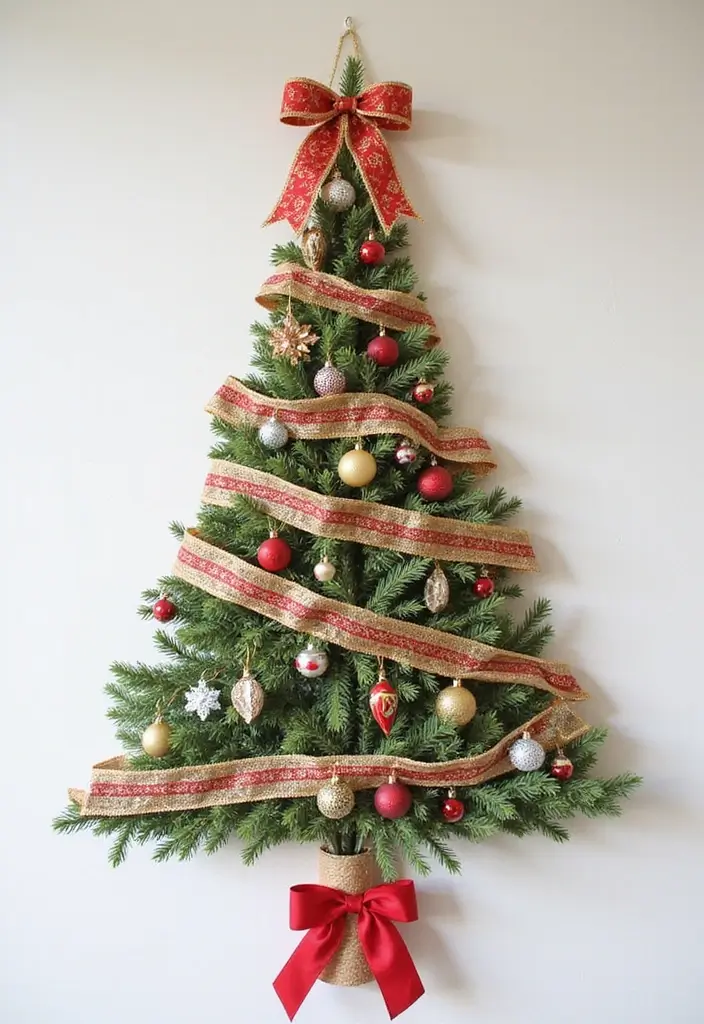 27+ Wall Christmas Tree Ideas for Festive Homes - 12. Ribbon Christmas Tree