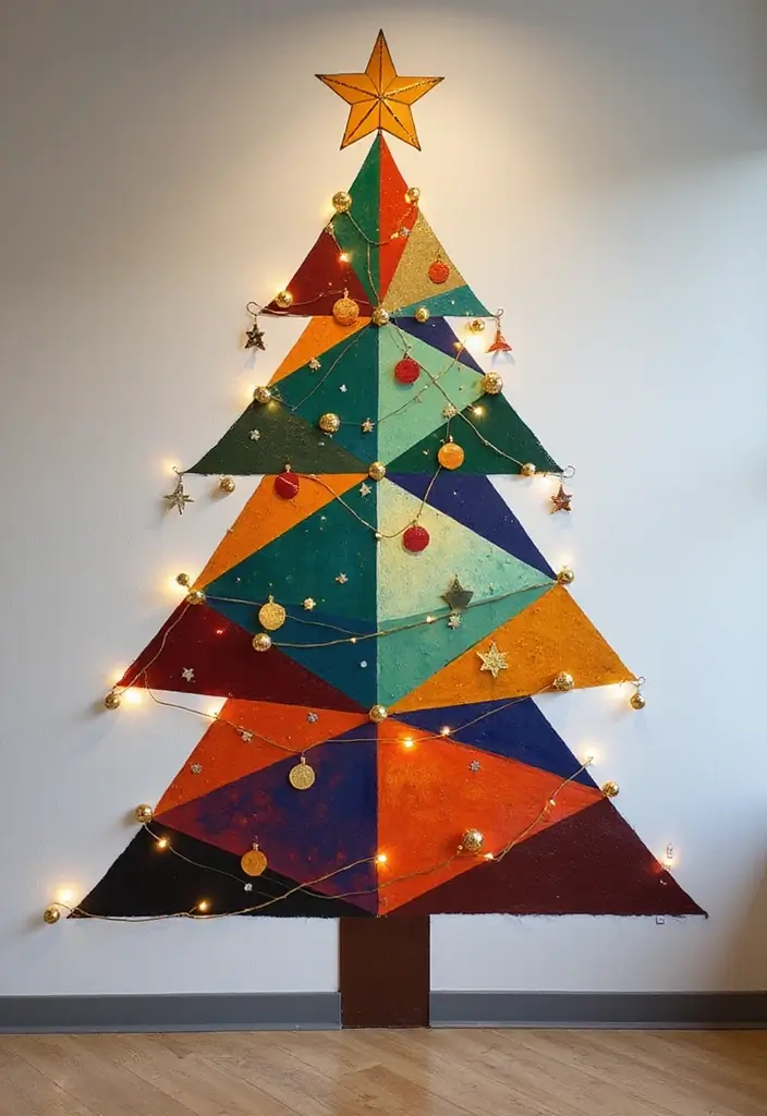 27+ Wall Christmas Tree Ideas for Festive Homes - 19. Geometric Christmas Tree