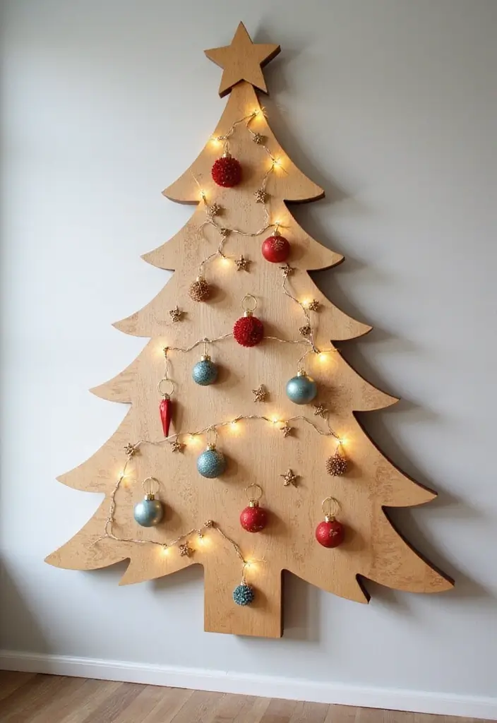 27+ Wall Christmas Tree Ideas for Festive Homes - 24. Plywood Christmas Tree