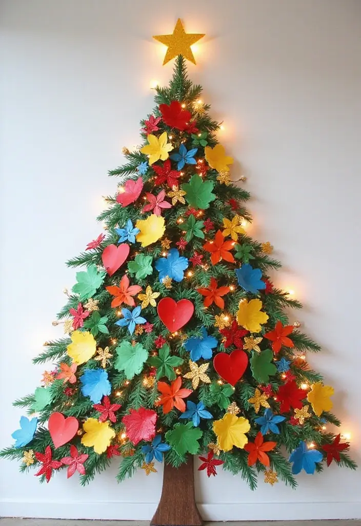 27+ Wall Christmas Tree Ideas for Festive Homes - 25. Collage Paper Christmas Tree