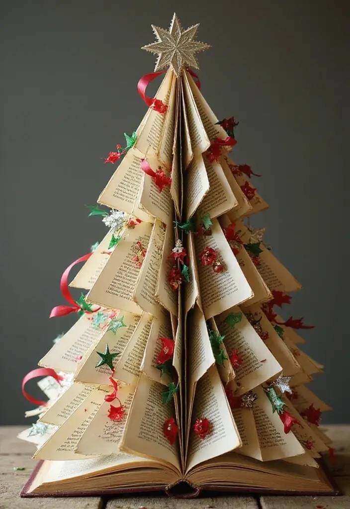 27+ Wall Christmas Tree Ideas for Festive Homes - 4. Book Page Christmas Tree