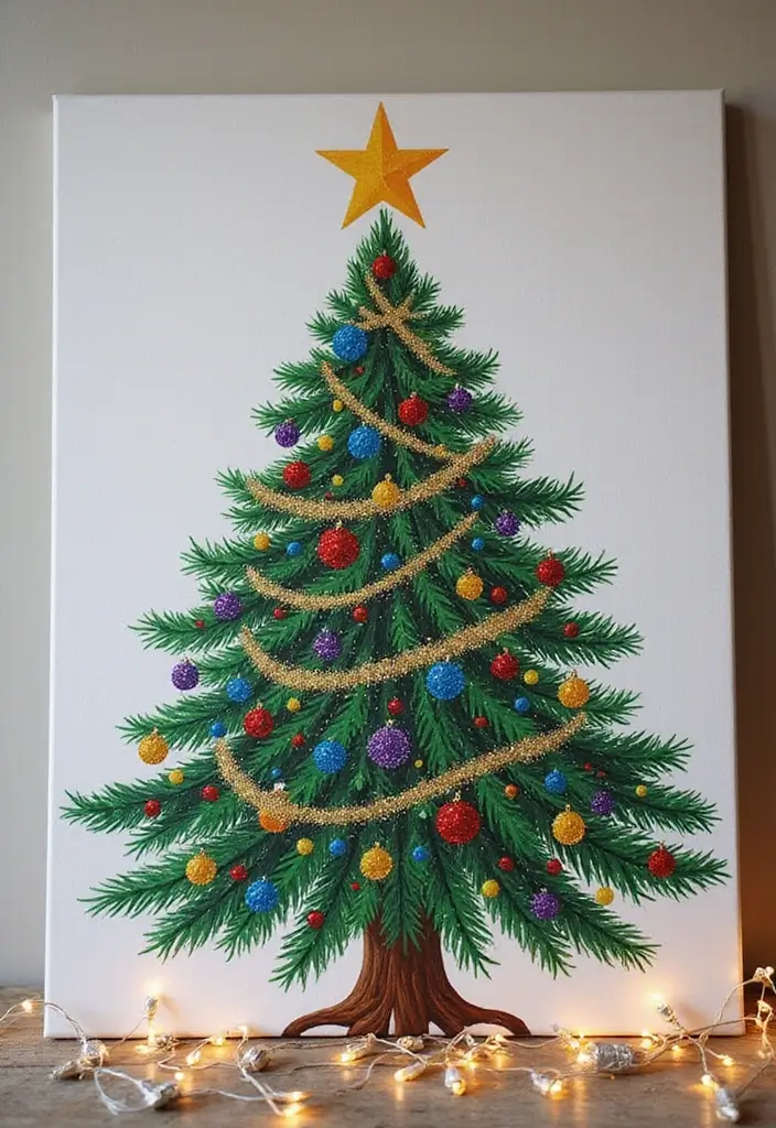 27+ Wall Christmas Tree Ideas for Festive Homes - 5. Canvas Christmas Tree Art