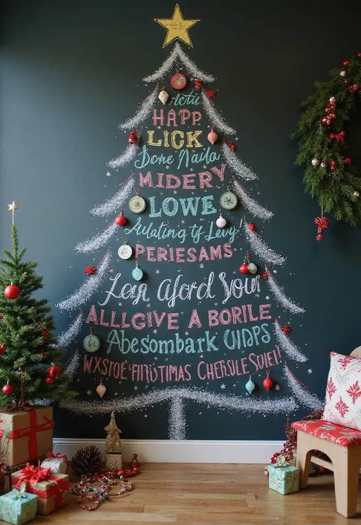 27+ Wall Christmas Tree Ideas for Festive Homes - 8. Chalkboard Christmas Tree