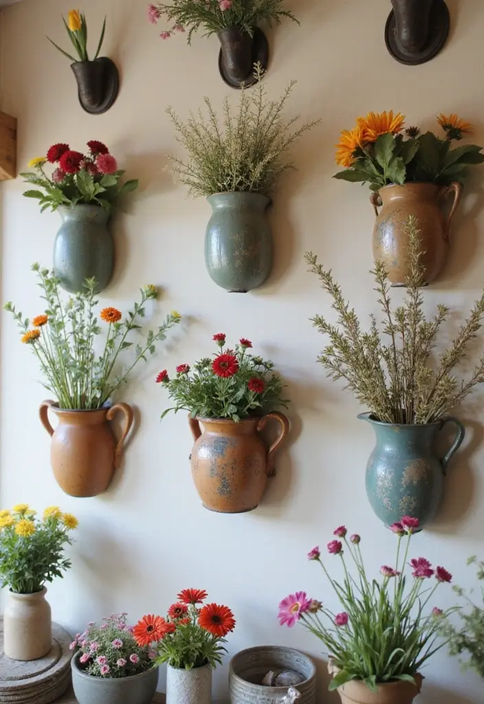 27+ Wall Decor Ideas to Refresh Your Home Instantly 22 27+ Wall Decor Ideas to Refresh Your Home Instantly - 22. Vintage Flower Vases as Wall Decor