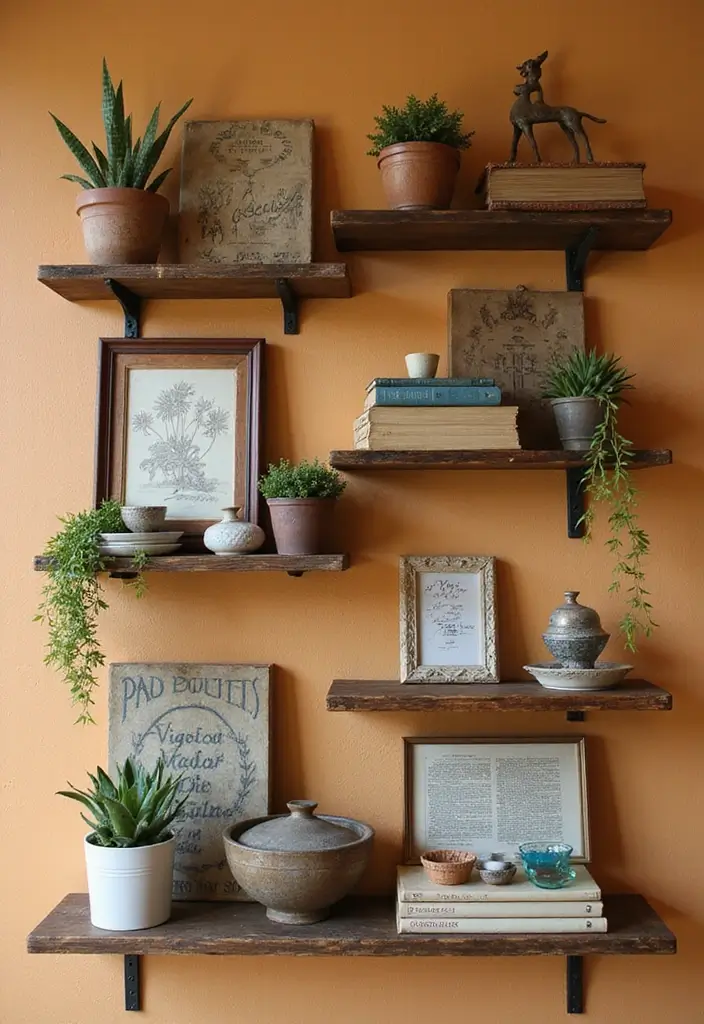 27+ Wall Decor Ideas to Refresh Your Home Instantly 9 27+ Wall Decor Ideas to Refresh Your Home Instantly - 9. Vintage-Look Wall Shelves