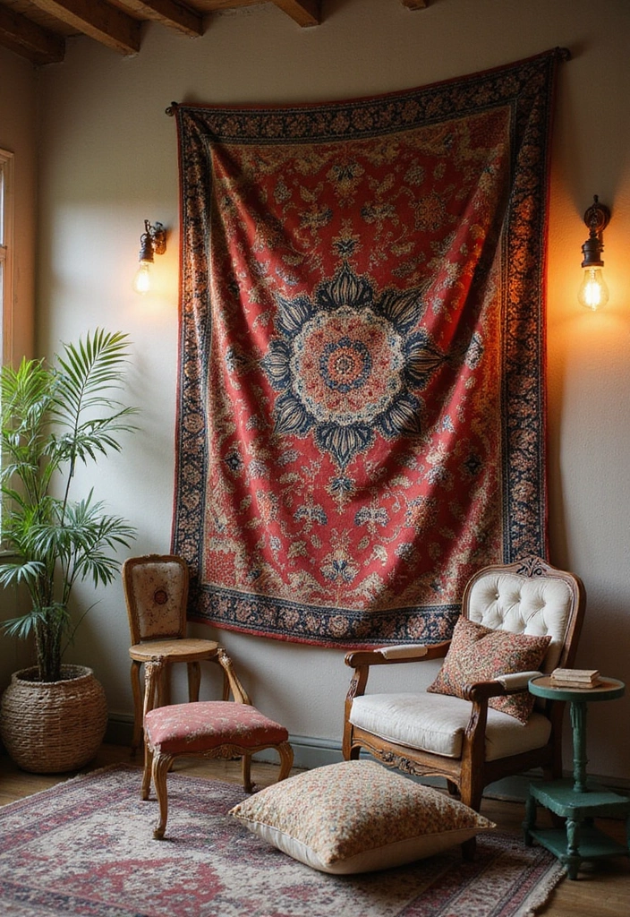27+ Wall Design Ideas That Add Personality to Your Home - 15. Vintage Fabric Wall Hangings