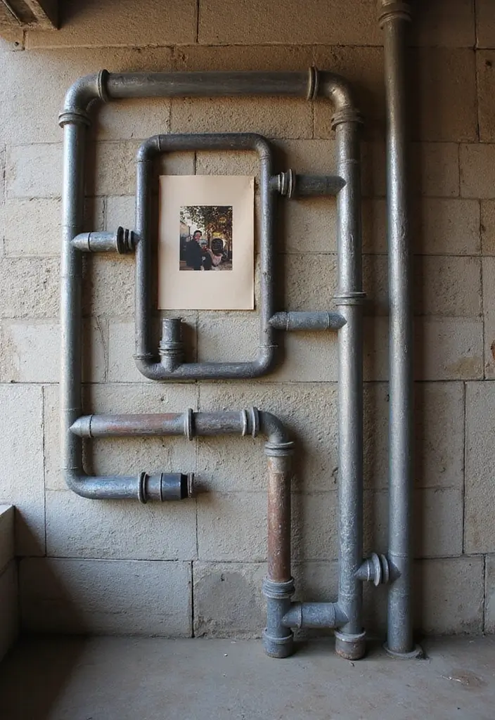27+ Wall Photo Frame Ideas for Creative Displays - 14. Industrial Pipe Frames