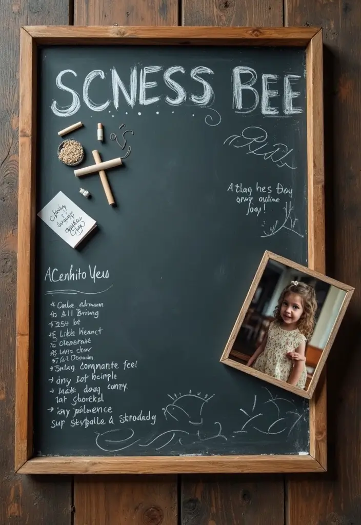 27+ Wall Photo Frame Ideas for Creative Displays - 15. Photo Frame with Chalkboard Backing