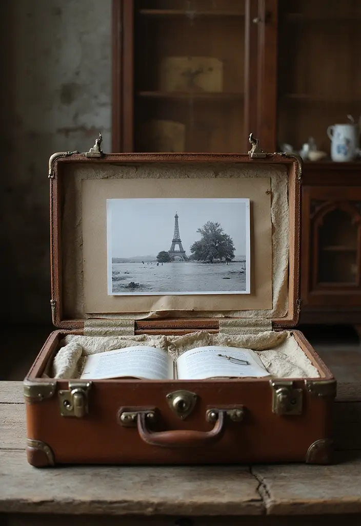 27+ Wall Photo Frame Ideas for Creative Displays - 16. Vintage Suitcase Photo Display