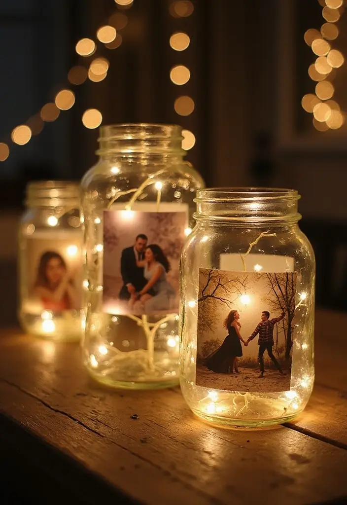 27+ Wall Photo Frame Ideas for Creative Displays - 17. Repurposed Jars with Photos