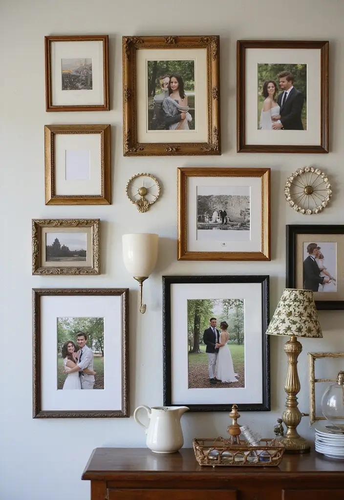 27+ Wall Photo Frame Ideas for Creative Displays - 6. Upcycled Frames from Thrift Stores