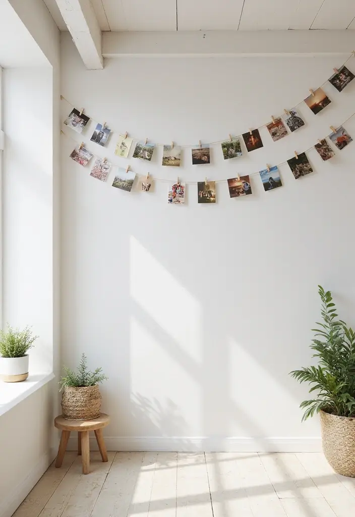27+ Wall Photo Frame Ideas for Creative Displays - 7. Hanging Photo Lines