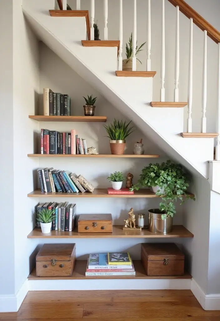 27+ Wall Shelf Ideas That Balance Beauty and Function - 11. Under-Stair Shelving
