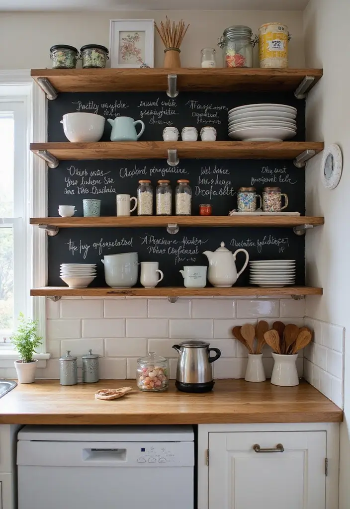 27+ Wall Shelf Ideas That Balance Beauty and Function - 16. Chalkboard Shelves