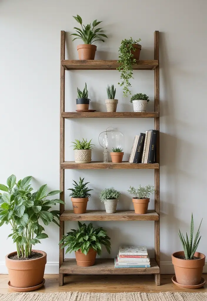 27+ Wall Shelf Ideas That Balance Beauty and Function - 3. Vertical Ladder Shelves
