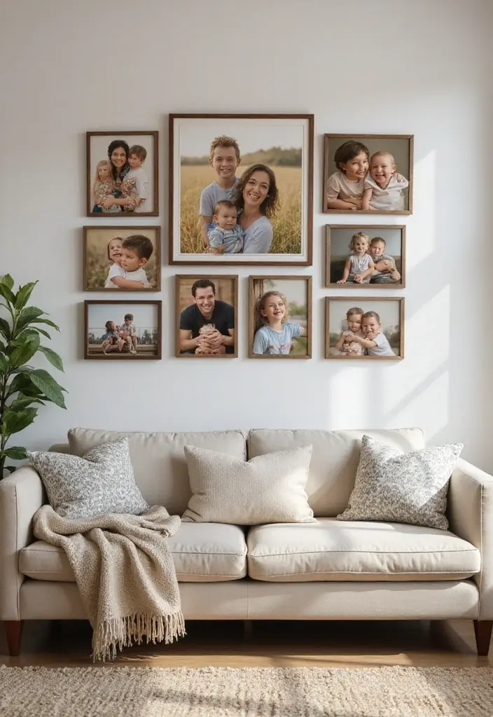 28+ Above Couch Wall Decor Inspirations You Must Try - 13. Family Photo Collage