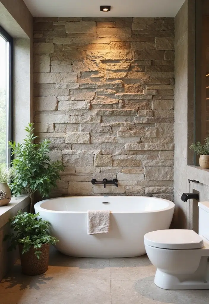 28+ Bathroom Wall Ideas That Balance Style and Function - 12. Stone Accent Walls