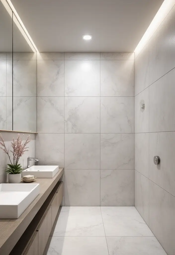 28+ Bathroom Wall Ideas That Balance Style and Function - 15. Large Format Panels