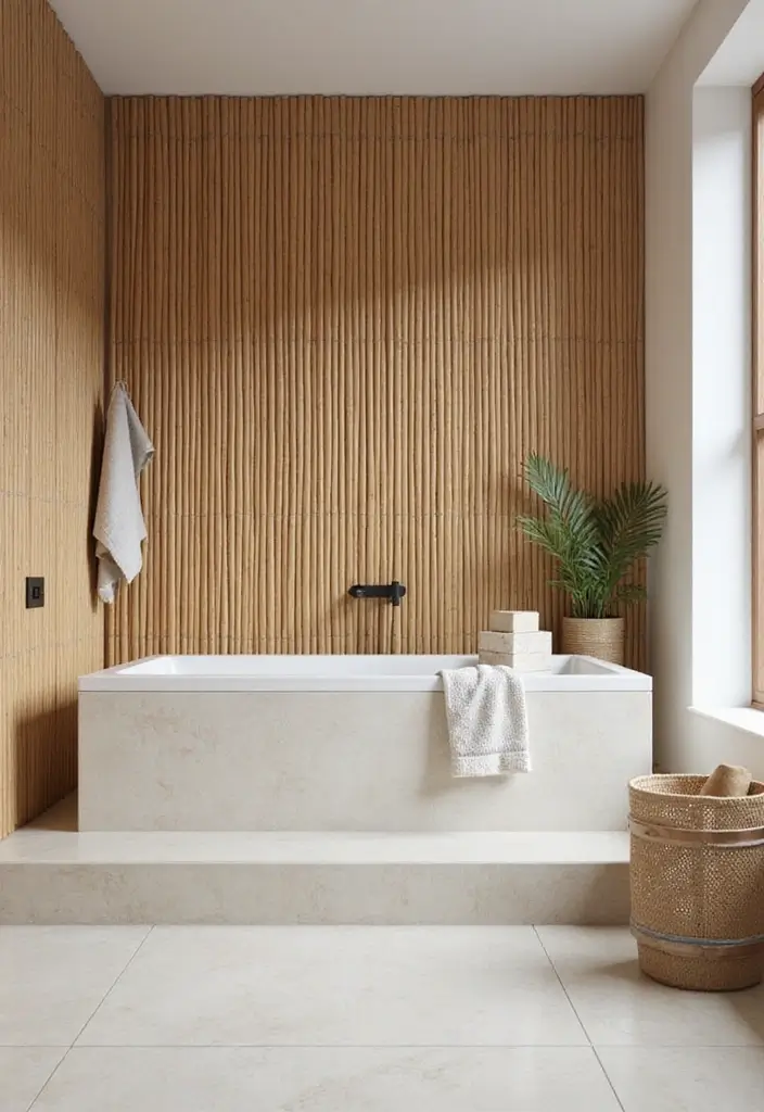 28+ Bathroom Wall Ideas That Balance Style and Function - 2. Bamboo Wall Coverings