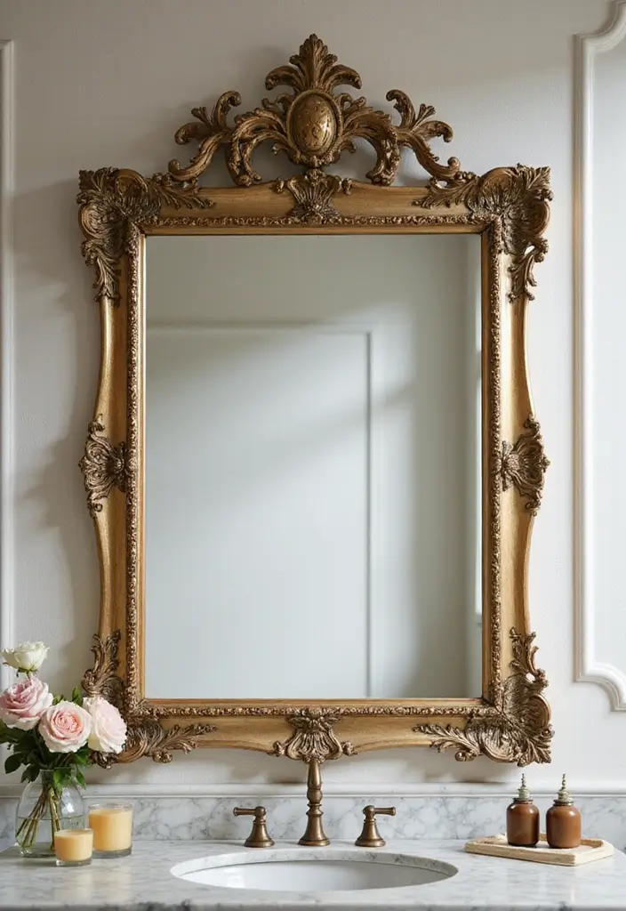 28+ Bathroom Wall Ideas That Balance Style and Function - 24. Vintage Mirrors with Wall Design