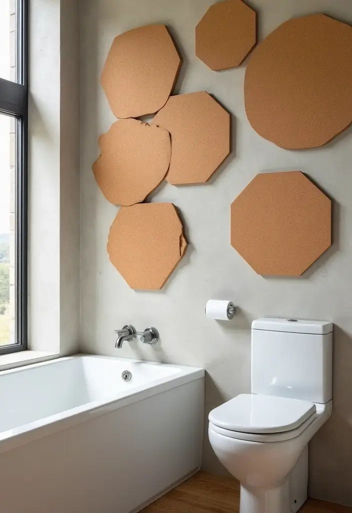 28+ Bathroom Wall Ideas That Balance Style and Function - 26. Corkboard Wall Sections