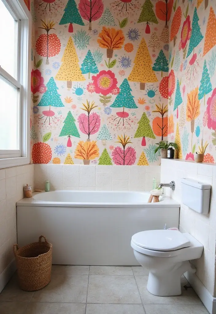 28+ Bathroom Wall Ideas That Balance Style and Function - 6. Funky Wallpaper