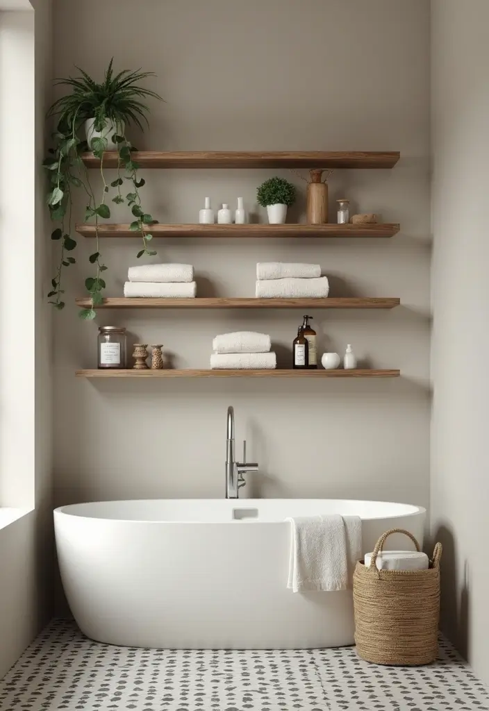 28+ Bathroom Wall Ideas That Balance Style and Function - 7. Open Shelving
